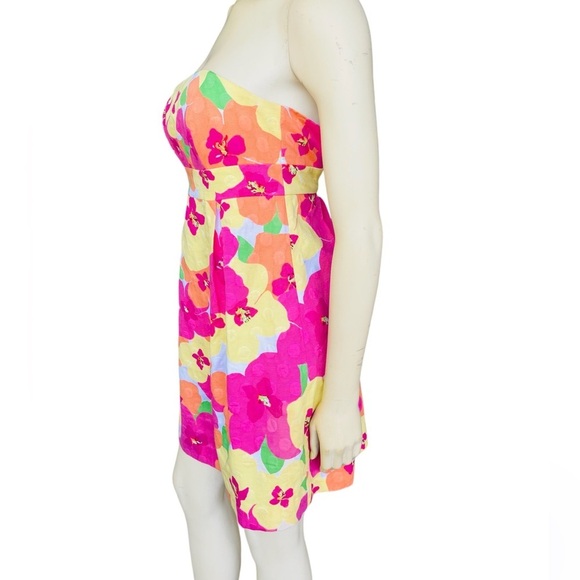 Lilly Pulitzer Betsy Floral Punch Woven Dots Strapless Dress Size 0 - Picture 4 of 9